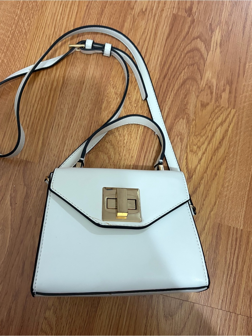 Forever 21 White Mini Top-Handle Crossbody Bag with Gold Hardware